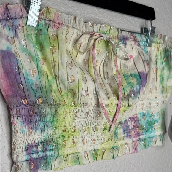 NWT Revolve Majorelle Siesta Key Tie-Dye Metallic Heart Crop Top XL Bandeau - Picture 3 of 9